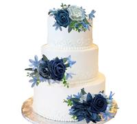 CherishedMoments 3Pcs Cake Topper Set, Wedding Artificial Flowers Decor Blue Cake Topper Decorations for Wedding Ceremony Anniversary, Wedding Home Decor,Fall Vintage Wedding
