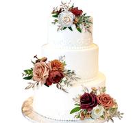 CherishedMoments 3Pcs Cake Topper Set, Wedding Artificial Flowers Decor Burnt Orange Cake Topper Decorations for Wedding Ceremony Anniversary, Wedding Home Decor,Fall Vintage Wedding