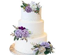 CherishedMoments 3Pcs Cake Topper Set, Wedding Artificial Flowers Decor Purple Cake Topper Decorations for Wedding Ceremony Anniversary, Home Decor,Fall Vintage