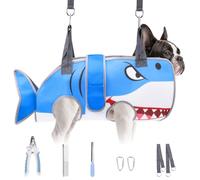 Cherishelt Small Dog/Cat Grooming Hammock with Bee Design, Hanging Harness for Nail Trimming, Sling for Nail with Thick Neck Support & Strap Restraint Claw Care, Professional Pet Grooming Kit,Shark M