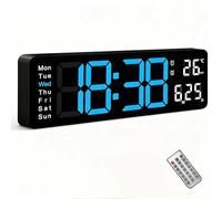 CherishMood 13" Large LED Digital Wall Clock, Remote Control, 10-Level Adjustable Brightness, Countdown Timer, Dual Alarm, Auto Dimming & DST, Date Week Temp - Plug-in for Home Office Gym