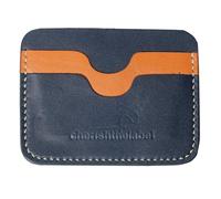 CHERISHTHELABEL Minimalist Leather Card Holder, Slim Front Pocket Wallet, Hand-Stitched Full Grain Vegetable Tanned Leather For Men & Women, Navy Blue / Tan Color Wallet, Premium Hand-stitched Card