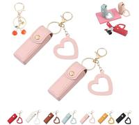 Cherishty Lip Oil Keychain,Cherishty Lip Oil Keychain Holder,Women Mini Lipstick Case with Keychains & Heart Pendant, Pu Leather Potable Lips Gloss Holder, for Car/Travel Storage (2pcsPink)