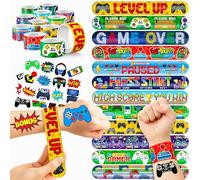 Cherisnowy 48 PCS Game Party Favors 24PCS Tattoos Sticker 24PCS Slap Bracelets Wristbands Perfect for Themed Birthday Baby Showers or Classroom Rewards Ideal Decor and Gifts for Girls and Boys