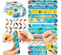 Cherisnowy 72 PCS Fishing Party Favors - 48 Temporary Pre-Cut Tattoos & 24 Slap Bracelets - Party Favors for Boys & Girls, Birthday Goodie Bag Fillers, Baby Shower Gifts, Classroom Rewards