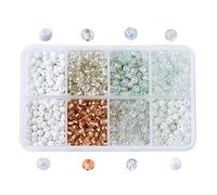 Cheriswelry 1 Box Glass Seed Beads 4mm White Clear Silver Plated Transparent 8 Styles Pony Round Czech Glass Spacer Beads for Jewellery Craft Making