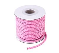 Cheriswelry 10.9 Yards Pearl Pink Braided Leather Cord 3mm Wide Round Braided Leather Strap Rope for Bracelet Beading Jewelry Making
