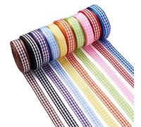 Cheriswelry 10 Rolls Gingham Plaid Ribbon, 10mm, Checked, Buffalo, Christmas Wrapping, DIY Crafts, Party Decoration, 10 Colors