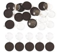 Cheriswelry 10 Sets Wood Pendant Kit 25mm Glass Cabochons Dome Bezel Settings Blank Clear Flat Back Wooden Base Tray for DIY Jewelry Making Earring Necklace Crafts, Black