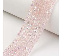 Cheriswelry 10 Strands Faceted Rondelle Glass Beads 4x3mm Transparent Rainbow Plated Spacers Beads Crystal for Jewellery Bracelet Necklace Making, Pink