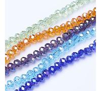 Cheriswelry 10 Strands Faceted Rondelle Glass Beads 6mm Transparent AB Color Plated Spacers Beads Crystal for Jewellery Bracelet Necklace Making, Mixed Color