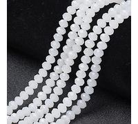 Cheriswelry 10 Strands Glass Seed Beads Faceted Rondelle Spacer Beads Abacus 4x3mm for Jewellery Necklaces Making Crafting Home Decoration, White