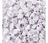 Cheriswelry 1000pcs White Silver Acrylic Alphabet Beads 7mm Flat Round Disc Coin A-Z Letter Spacer Loose Beads Charms for Jewellery Bracelet Making