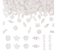 Cheriswelry 100G Mixed Shapes Acrylic Cute Beads White Shell Starfish Whelk Fish Acrylic Beads for Summer Beach Necklace Bracelet Jewelry Making