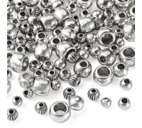 Cheriswelry 100pc Antique Silver Round Beads Tibetan Alloy Spacer Beads