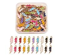 Cheriswelry 100pcs Alloy Enamel Lightning Bolt Pendants Charms Dangle Beads Light Gold Plated 10 Colors for Jewellery Bracelet Making Hole:2mm