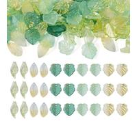 Cheriswelry 100Pcs Green Leaf Glass Charms with Gold Foil Gradient Glass Leaf Pendants Two Tone Leaves Bead Charms for Jewelry Necklace DIY Craft Projects