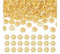 Cheriswelry 100Pcs Hollow 6-Petal Flower Bead Caps Alloy Golden Vintage Filigree Flower Bead End Caps Multi-Petal Floral Spacer End Beads for DIY Earring Bracelet Jewelry Making