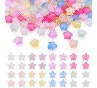 Cheriswelry 100Pcs Luminous Acrylic Beads Glitter Star Beads Glow in The Dark Beads for DIY Crafts Bracelets Earring Necklaces Key Chains Jewelry Making