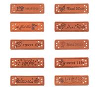 Cheriswelry 100Pcs PU Leather Labels Handmade Embossed Tags with Holes Faux Leather Sew on Labels Embellishment for DIY Jeans, Bags, Shoes, Hat Accessories