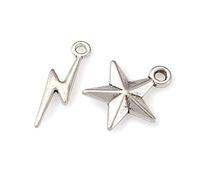 Cheriswelry 100pcs Tibetan Silver Star Lightning Bolt Pendants Alloy Celestial Thunder Dangle Charms Beads for DIY Jewellery Crafts Making