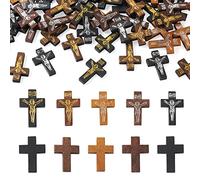 Cheriswelry 100pcs Wood Cross Charms Pendants Mini Crucifix Cross Wooden Beads Charms for Easter Prayer Sunday School Jewellery Making