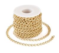 Cheriswelry 10m Aluminium Curb Chain with Spool 6mm Unwelded Plating Links Cross Cable Chains Twisted Metal Chain for Bags Jeans Belt Jewelry Making,Gold