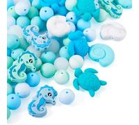 Cheriswelry 10mm Summer Holiday Turtle Shell Silicone Beads 72PCS Ocean Blue Seahorse Soft Rubber Loose Spacer Beads for Beaded Pen Jewelry Making Crafts, Turquoise