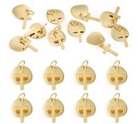Cheriswelry 10pcs 18k Gold Plated Cross Flat Round Charms Pendants Cross Dangle Earring Charms with Jump Rings Bracelet Keychain Charm Necklace Pendants for DIY Craft Jewelry Making 20mm