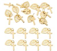 Cheriswelry 10pcs 18k Gold Plated Cross Leaf Charms Pendants Cross Dangle Earring Charms with Jump Rings Bracelet Keychain Charm Necklace Pendants for DIY Craft Jewelry Making 20mm