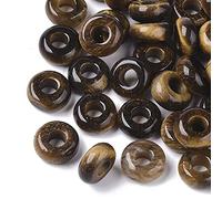 Cheriswelry 10pcs Natural Tiger Eye European Gemstone Beads 10mm Rondelle Beads Dangle Charms for Jewellery Bracelets Necklaces Making Hole:4mm