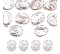 Cheriswelry 10Pcs Oval Natural Freshwater Pearls Flat Oval Baroque Nucleated Pearl Beads Seashell Color Cultured Pearl Spacer Beads for DIY Necklace Earrings