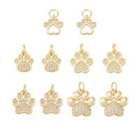 Cheriswelry 10PCS Paws Shape Rhinestone Brass Pendants Golden Crystal Doggy Kitten Cat Footprint Puppy Charms with Rings Dangle for Jewelry Making Crafts Necklace Earrings