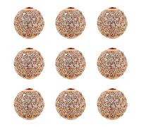 Cheriswelry 10pcs Rose Gold CZ Stone Cubic Zirconia Round Beads 10mm Brass Micro Pave Crystal Clear Disco Ball Beads Loose Spacer Bracelet Connectore Charms for DIY Earring Jewelry Making