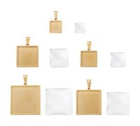Cheriswelry 10Pcs Square Bezel Pendant Trays Setting Stainless Steel Gold Metal Blank Trays Base Glass Dome Cabochon 25x25x7.5mm for Crafting Photo Resin Craft Jewelry Findings
