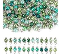 Cheriswelry 120Pcs Pearlized Connector Charms Double Loop Round Glass Pearl Pendant Links with Antique Silver Findings 13mm for Summer Jewelry Making Earring Bracelet Necklace (Green)