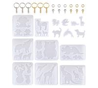 Cheriswelry 127pcs Animals Silicone Moulds Cat Dog Reindeer Wolf 15 Styles UV Resin Mould with Keyring Clasps for Resin Casting Jewellery Making Christmas