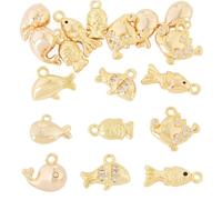 Cheriswelry 12pc Golden Fish Dangle Charms Ocean Theme Bracelet Pendants