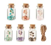 Cheriswelry 12Pcs 6 Styles Transparent Glass Wishing Bottle Decoration with Tree of Life Gemstone Beads Chips Inside with Jute Cord for DIY Jewellery Making Home Decoration