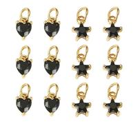 Cheriswelry 12pcs Black Cubic Zirconia Charms Hear Star CZ Stone Necklace Pendants 18K Gold Plated Dangle Earring Keychain Bracelet Charms for DIY Craft Jewelry Making 8-8.5mm