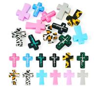 Cheriswelry 12Pcs Cross Silicone Focal Beads Cross with Word Jesus, 12 Styles Easter Bracelet Making Set for DIY Crafts