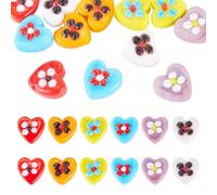 Cheriswelry 12Pcs Heart Lampwork Glass Beads Print Heart with Flower Beads Valentines Craft Bead 15-16mm for DIY Necklace Bracelet Earrings Keychains DIY Jewelry Making Accessory