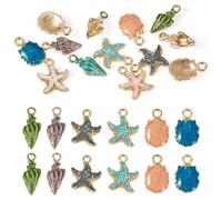 Cheriswelry 13Pcs Ocean Animal Enamel Charms Starfish Conch Shell Sea Life Alloy Pendants Ocean Beach Theme Dangle Charms for DIY Necklace Jewelry Making