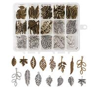 Cheriswelry 150pcs Tibetan Alloy Leaf Pendants Mixed Colors Tree Leaves Charms Dangle Beads for Jewellery Bracelet Making