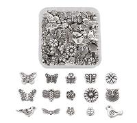 Cheriswelry 150pcs Tibetan Silver Butterfly Flower Spacer Beads Owl Bird Dragonfly Bees Loose Beads Charms for Jewelry Making Hole: 1-2mm