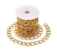 Cheriswelry 16.4 Feet Golden Curb Chains Aluminium Twisted Chains with Spool Unwelded Cross Cable Chain for Jewelry Making
