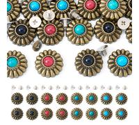 Cheriswelry 16mm Tibetan Style 3D Flower Buttons Turquoise Decorative Rivets Screw Back Vintage Antique Bronze Daisy Replacement for Sewing Craft Jacket Bags