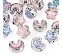 Cheriswelry 16pcs Moon Star Acrylic Beads Colorful Star Bracelet Keychain Beads Moon Dangle Earring Bead Loose Spacer for DIY Craft Necklace Jewelry Making 13.5-14.5 mm