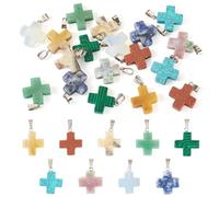 Cheriswelry 18 PCS 3D Cross Natural Stone Pendants 20mm Turquoise Crystal Charms Chakra Healing Gemstone Dangle for DIY Jewelry Making Earrings Necklace Crafts
