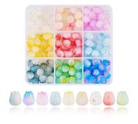Cheriswelry 180Pcs Flower Bud Acrylic Beads with Glitter Powder Gradient Lotus Flower Spacer Bead Acrylic Loose Bead for Jewelry Making Bracelet DIY Crafts